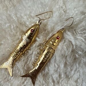 Vintage Gold Articulate Fish Earrings
